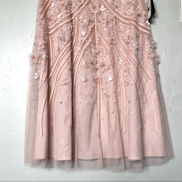 Adrianna Papell 3D Floral Embellishments Midi Cocktail Dress in Shell/Pink - Picture 5 of 14